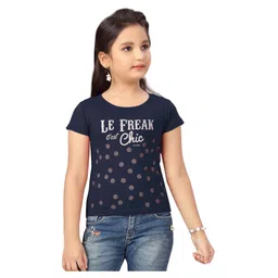 Lei-Chie Cotton Half Sleeves Polka Dots Foil Printed Tee - Navy Blue-picture-16