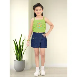 Lei-Chie Girls Embroidered Shoulder Straps Linen Top With Skorts-picture-30