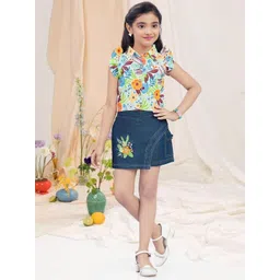 Lei-Chie Girls Floral Printed Linen Shirt with Shorts-picture-48