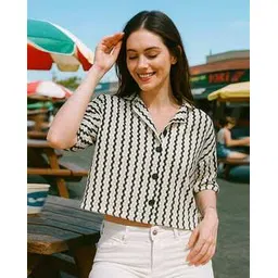 leia Women Striped Regular Fit Shirt with Cuban Collar-picture-30