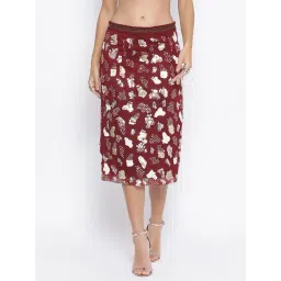 Lela Maroon Net With Multicoloured Embroidered Skirt-picture-10