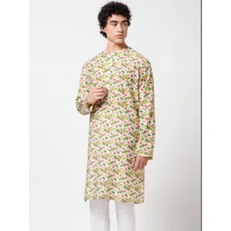 LELA Men Floral Printed Mirror Work Kurta image 2