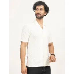 Lela Off White Viscose Lycra Regular Fit Textured Shirt-picture-21