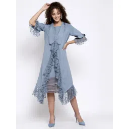 Lela Powder Blue Lace Asymmetrical Frill Jacket-picture-31