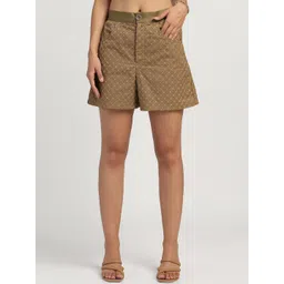 LELA Women Embroidered Thread Work Mid-Rise Cotton Chino Shorts-picture-37