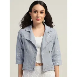 LELA Women Floral Crop Denim Jacket-picture-25