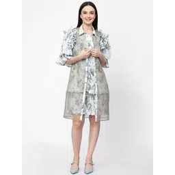 LELA Women Floral Printed Longline Organza Open Front Shrug-picture-31