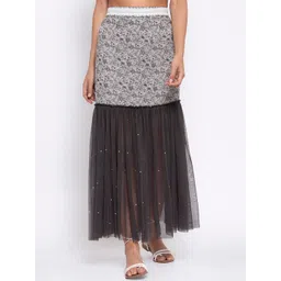 LELA Women Grey & Black Floral Printed Skirt-picture-35