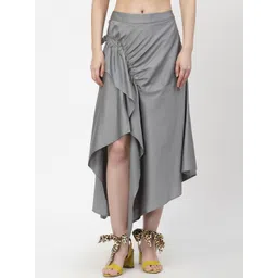 LELA Women Grey Solid Midi Skirt-picture-27