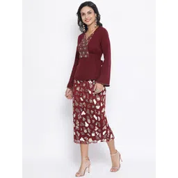 LELA Women Maroon Embellished Net Skirt image 3