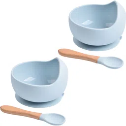 lellow 2 Pcs Self-Feeding Silicone Baby Bowl & Spoon,Curved Walls | Strong Suction Base- Hygienic Food Grade Silicone & Wooden-picture-22