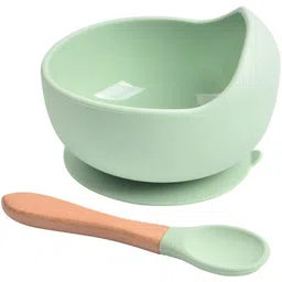 lellow Self-Feeding Silicone Baby Bowl & Spoon, Curved Walls | Upgrade Strong Suction- Hygienic Food Grade Silicone & Wooden-picture-13