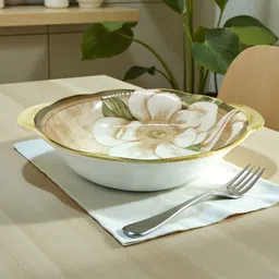 Ceramic 8 Inch Round Deep Dish Platter with Double Handle Floral Print Serving Tray-image-11