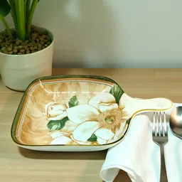 Ceramic 8 Inch Square Deep Dish Platter with Handle Floral Print Serving Tray-image-36