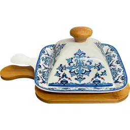 Ceramic Serving Tray with Wooden Base and LID Serving Dish Serving Set-image-33