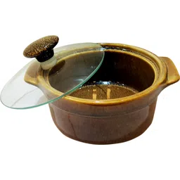 Ceramic Stoneware Serving Casserole With Round Transparent Glass Lid (454 Ml) Serve Casserole-image-10
