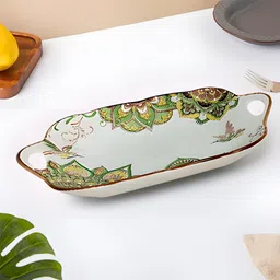 Matt Finish Rectangle Platter with Double Handle Attractive Colored Print Design Tray-image-25