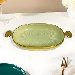 Oval Ceramic Serving Deep Platter with Side Handles, Desserts, Snacks (Green) Tray-image-18