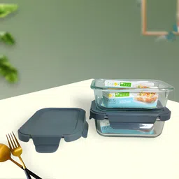 Square Borosilicate Glass Bowl Lunch Box Tiffin Container with Air Tight Lid 2 Containers Lunch Box-image-38
