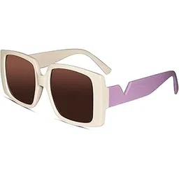 lenskandy Oversized Square Sunglasses for Women 100% UV Protected | White-picture-30