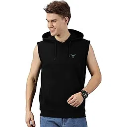 LEON Mens Cotton Blend Solid Hoodies | Regular Fit Hooded Neck Sleeveless Sweatshirt | Everyday Comfort and Warmth | Stylish Jacket for Men-picture-34