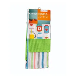 LEOSOFT 3Pcs White & Green Printed Cotton Kitchen Towels-picture-36