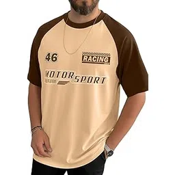 leotude Men Beige Race Oversized T-Shirt Material Cotton Blend-picture-42