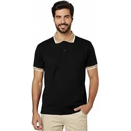 leotude Men Black Beige Polo Collar Cotton T-Shirt Material Cotton-picture-44