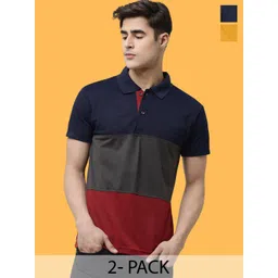 Leotude Men Pack Of 2 Colourblocked Polo Collar Cotton T-shirts-picture-19