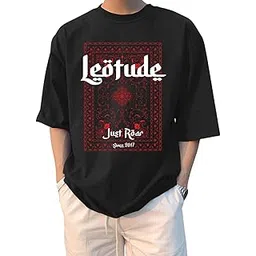 leotude Men Printed Black Oversized T-Shirt Material Cotton Blend-picture-12