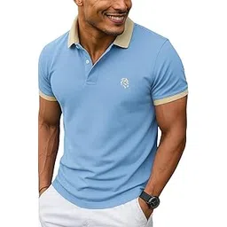 leotude Men Solid Sky Blue Polo T-Shirt Material Matty-picture-27