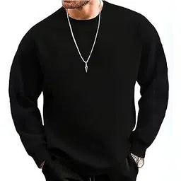 leotude Men's Loopknit Round Neck Full Sleeve Slim Fit Sweatshirt (Color Black)-picture-26
