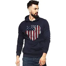 leotude Men's Regular Fit Loopknit Printed Hooded Sweatshirt (Color Navy)-picture-23