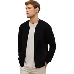 leotude Men's Standard Length Casual Jacket For Classic Loopknit Bomber Jacket With Zipper Closure And Side Pockets (Color Black)-picture-46