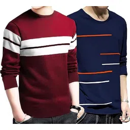 leotude Pack of 2 Men Striped Round Neck Cotton Blend Multicolor T-Shirt-picture-14