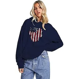 leotude Women Graphic Navy Loose Fit Sweatshirt with Hood Material Loopknit-picture-45