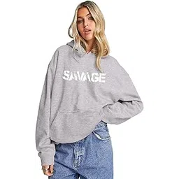 leotude Women Graphic Print Grey Loose Fit Sweatshirt with Hood Material Loopknit-picture-26