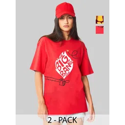 Leotude Women Pack Of 2 Typography Printed Round Neck Cotton Oversized T-shirts-picture-34