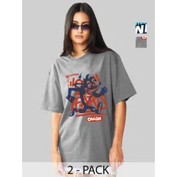 Leotude Women Pack Of 2 Typography Printed Round Neck Cotton Oversized T-shirts-picture-35