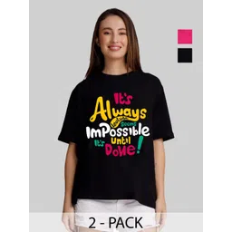 Leotude Women Pack Of 2 Typography Printed Round Neck Cotton Oversized T-shirts-picture-39