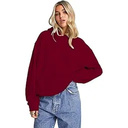 leotude Women Solid Maroon Loose Fit Sweatshirt with Hood Material Loopknit-picture-40