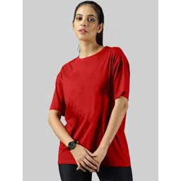 Leotude Women Solid Round Neck Cotton Oversized T-shirt-picture-26