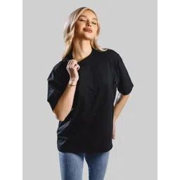 Leotude Women Solid Round Neck Cotton Oversized T-shirt-picture-24