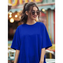 Leotude Women Solid Round Neck Cotton Oversized T-shirt-picture-23