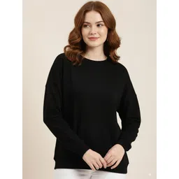 Leotude Women solid Round Neck Long Sleeves Sweatshirt-picture-28