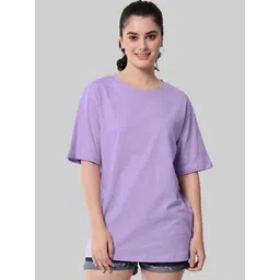Leotude Women Solid Round Neck Oversized T-shirt-picture-17