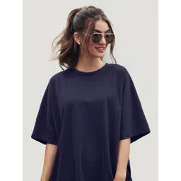 Leotude Women Solid Round Neck Oversized T-shirt-picture-17