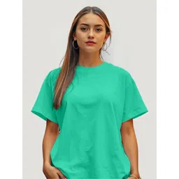 Leotude Women Solid Round Neck Oversized T-shirt-picture-14
