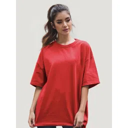 Leotude Women Solid Round Neck Oversized T-shirt-picture-18