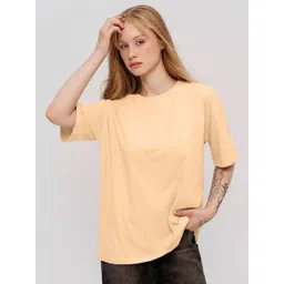 Leotude Women Solid Round Neck Oversized T-shirt image 1